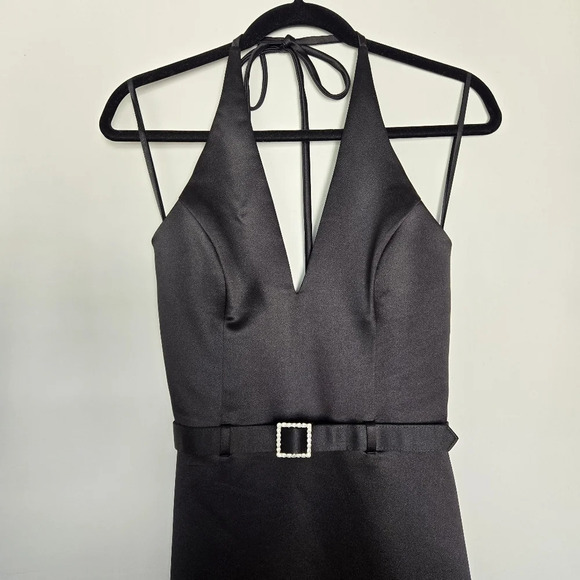 Scott McClintoch Vintage Black Tie Satin Gown‎ Rhinestone Buckle Belted Size 8 - Picture 7 of 15